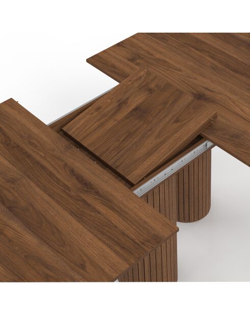 Table à manger extensible Albane avec 3 pieds pylône effet noyer - 200x90x75 cm