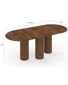 Table à manger extensible Albane avec 3 pieds pylône effet noyer - 200x90x75 cm