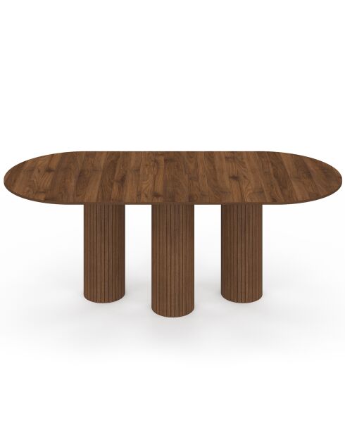 Table à manger extensible Albane avec 3 pieds pylône effet noyer - 200x90x75 cm