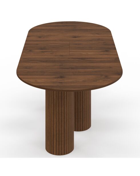 Table à manger extensible Albane avec 3 pieds pylône effet noyer - 200x90x75 cm