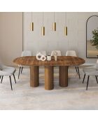 Table à manger extensible Albane avec 3 pieds pylône effet noyer - 200x90x75 cm