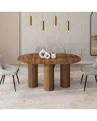 Table à manger extensible Albane avec 3 pieds pylône effet noyer - 200x90x75 cm