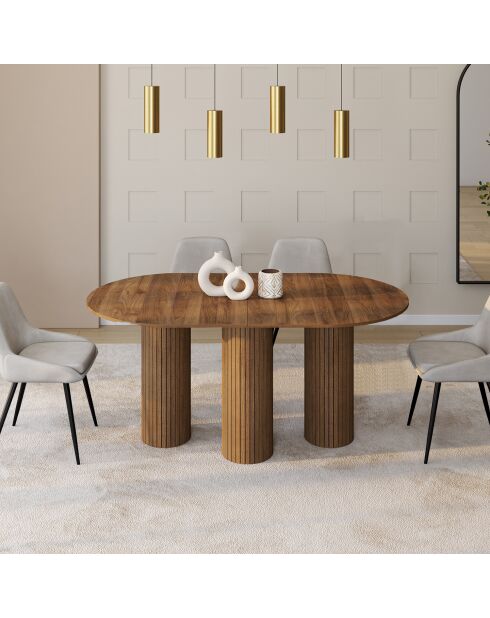 Table à manger extensible Albane avec 3 pieds pylône effet noyer - 200x90x75 cm