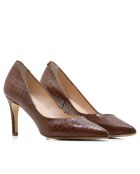 Escarpins Camile en cuir effet crocodile marron - Talon : 8cm