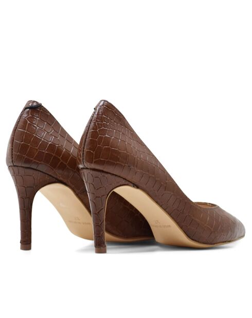 Escarpins Camile en cuir effet crocodile marron - Talon : 8cm