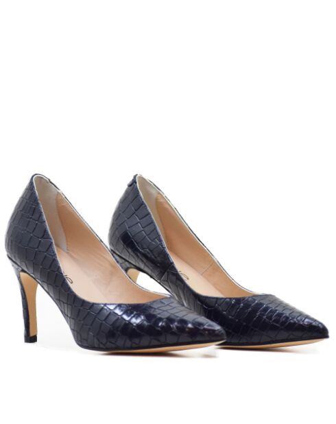 Escarpins Camile en cuir effet crocodile marine