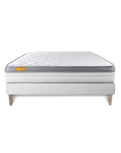 Pack lit complet Memo Zen blanc - matelas + sommier + 2 oreillers + couette - 140x190 cm