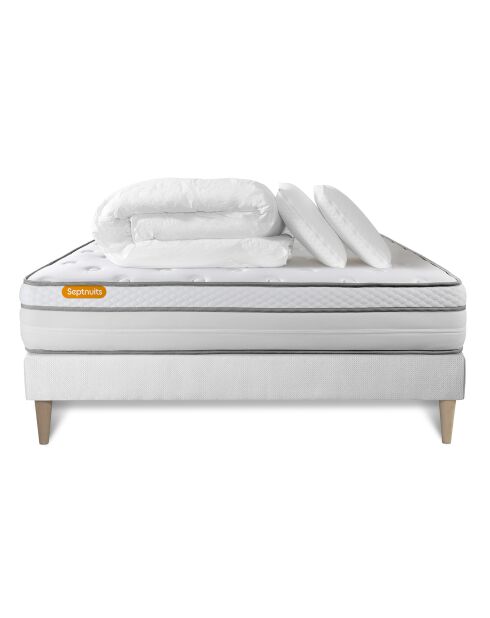 Pack lit complet Memo Luxe blanc - matelas + sommier + 2 oreillers + couette - 140x200 cm