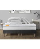 Pack lit complet Memo Luxe gris - matelas + 2 sommiers + 2 oreillers + couette - 2x80x200 cm