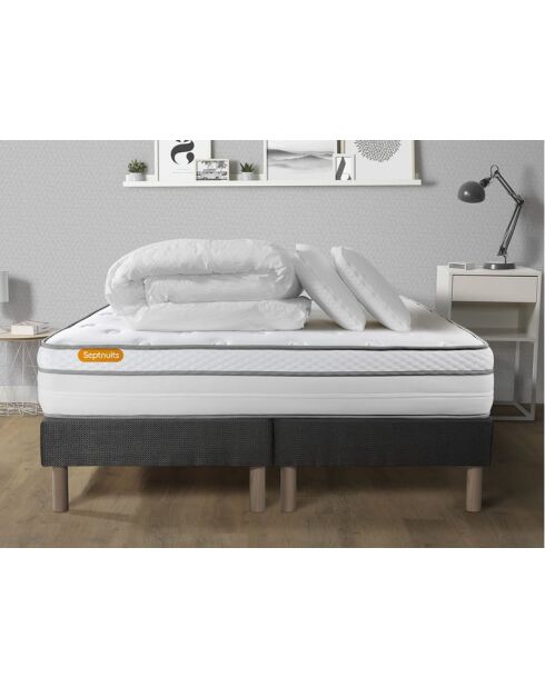 Pack lit complet Memo Luxe gris - matelas + 2 sommiers + 2 oreillers + couette - 2x80x200 cm