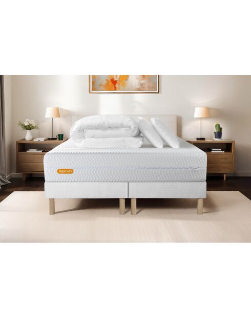 Pack lit complet Memo Bio blanc - matelas + 2 sommiers blancs + 2 oreillers + couette - 2x80x200 cm