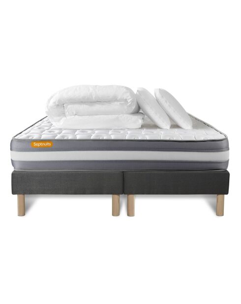 Pack lit complet Memo Plus gris - matelas + 2 sommiers + 2 oreillers + couette - 2x80x200 cm