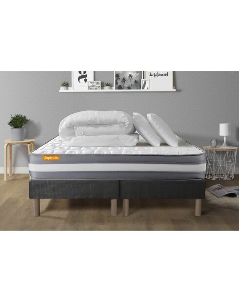Pack lit complet Memo Plus gris - matelas + 2 sommiers + 2 oreillers + couette - 2x80x200 cm
