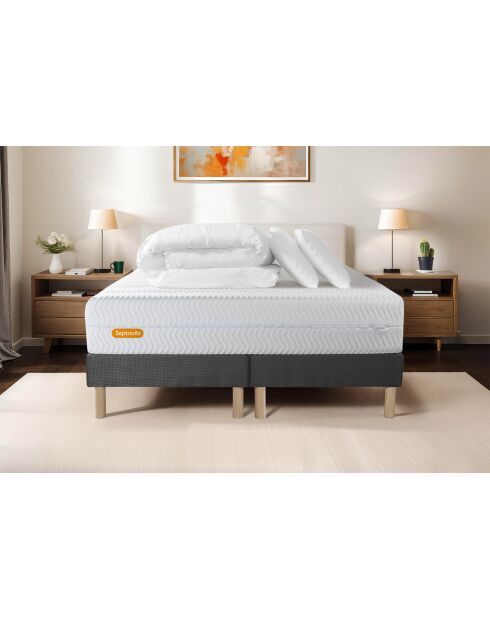 Pack lit complet Memo Bio gris foncé - matelas + 2 sommiers gris + 2 oreillers + couette - 2x100x200 cm