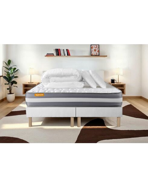 Pack lit complet Memo Plus blanc - matelas + 2 sommiers + 2 oreillers + couette - 2x80x200 cm