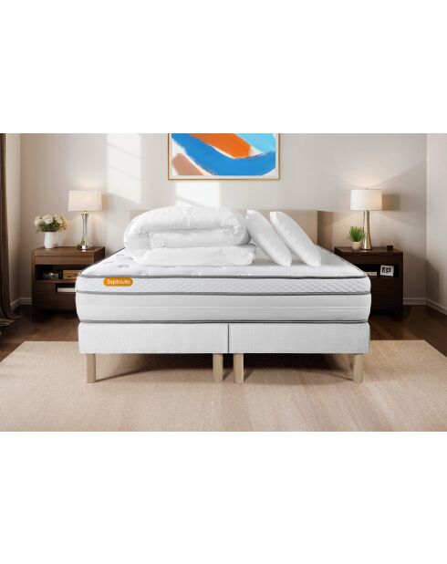 Pack lit complet Memo Luxe blanc - matelas + 2 sommiers + 2 oreillers + couette - 2x80x200 cm