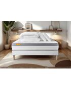 Pack lit complet Memo Zen blanc - matelas + sommier + 2 oreillers + couette - 200x200 cm