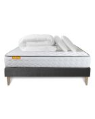 Pack lit complet Memo gris - matelas + sommier + 2 oreillers + couette - 140x190 cm