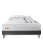 Pack lit complet Memo Bio gris foncé - matelas + sommier gris + 2 oreillers + couette - 140 × 200 cm