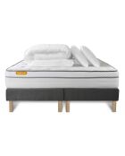 Pack lit complet Memo Luxe gris - matelas + 2 sommiers + 2 oreillers + couette - 2x100x200 cm