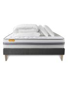Pack lit complet Memo Spring gris - matelas + sommier + 2 oreillers + couette - 140x190 cm