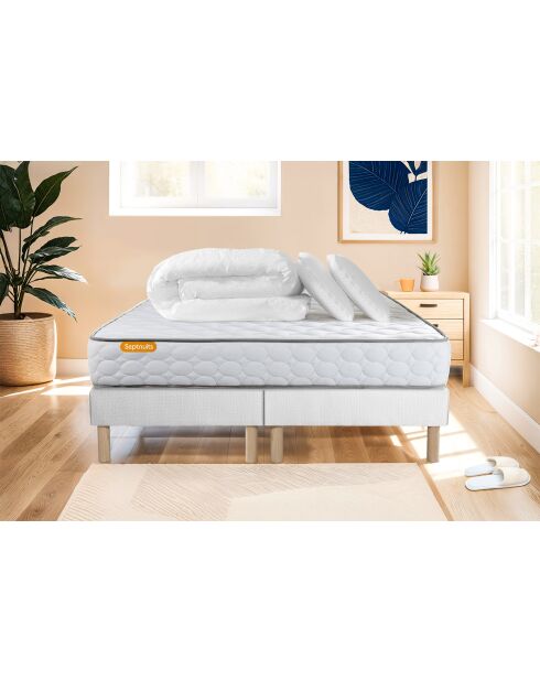 Pack lit complet Memo blanc - matelas + 2 sommiers + 2 oreillers + couette - 2x100x200 cm