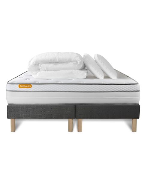 Pack lit complet Memo Luxe gris - matelas + 2 sommiers + 2 oreillers + couette - 2x90x200 cm
