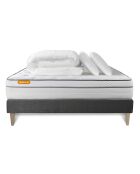 Pack lit complet Memo Luxe gris - matelas + sommier + 2 oreillers + couette - 160x200 cm