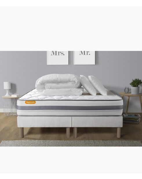 Pack lit complet Memo Spring blanc - matelas + 2 sommiers + 2 oreillers + couette - 2x80x200 cm