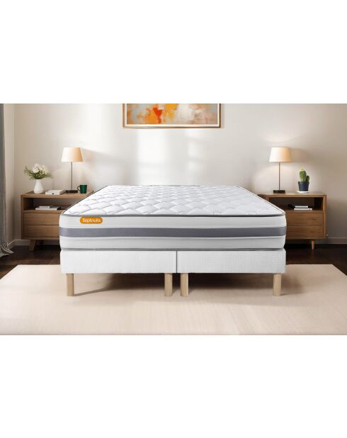 Pack lit complet Memo Spring blanc - matelas + 2 sommiers + 2 oreillers + couette - 2x90x200 cm