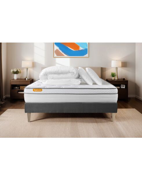 Pack lit complet Memo Luxe gris - matelas + sommier + 2 oreillers + couette - 180x200 cm