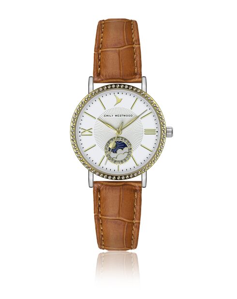 Montre analogique  en cuir EKA-BC002Q18S argentée