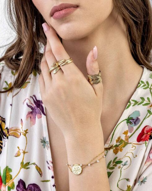 Anillo olivo en acero bañado en oro amarillo