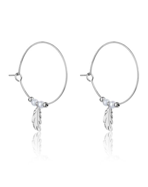 Boucles d'oreilles en Acier et perles d'imitation Priscillia argenté/blanc nacré