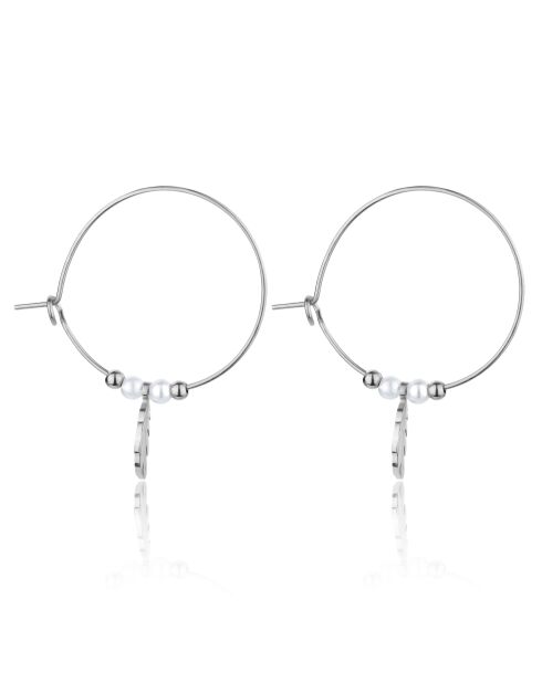 Boucles d'oreilles en Acier et perles d'imitation Priscillia argenté/blanc nacré