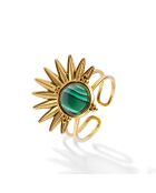 Bague en acier plaqué or jaune et malachite synthétique dorée