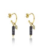 Boucles d'oreilles Margaret en acier plaqué or jaune, tourmaline noire et jaspe rouge doré/noir