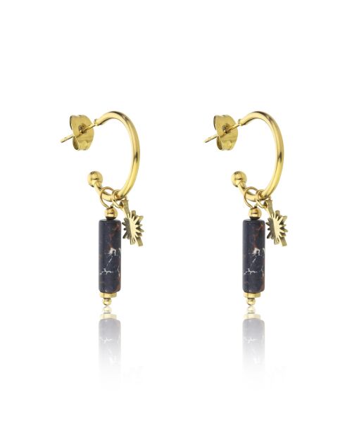 Boucles d'oreilles Margaret en acier plaqué or jaune, tourmaline noire et jaspe rouge doré/noir