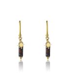 Boucles d'oreilles Margaret en acier plaqué or jaune, tourmaline noire et jaspe rouge doré/noir