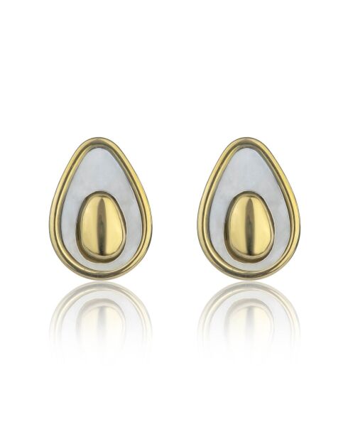 Boucles d'oreilles Maddison en acier plaqué or jaune et coquillage d'eau douce doré/blanc nacré