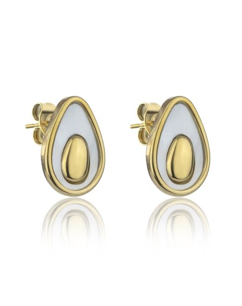 Boucles d'oreilles Maddison en acier plaqué or jaune et coquillage d'eau douce doré/blanc nacré