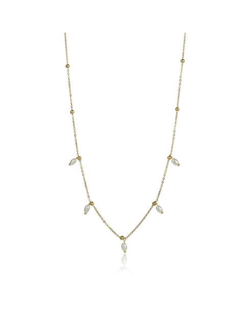 Collier Shiloh en acier plaqué or jaune et perle artificielle doré/blanc