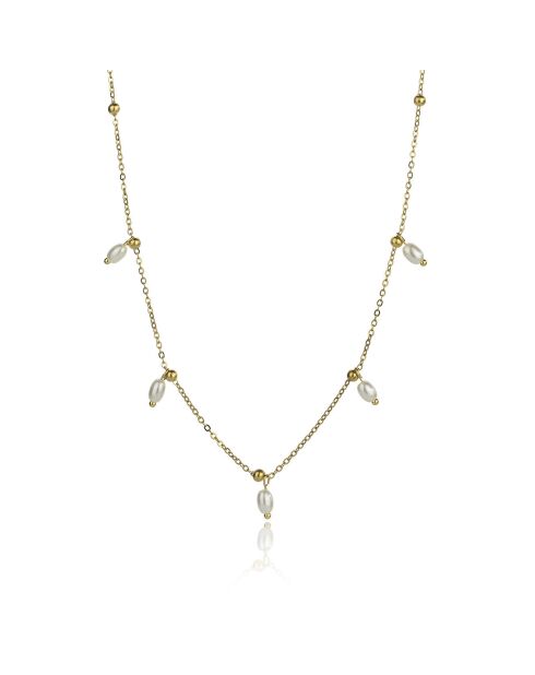 Collier Shiloh en acier plaqué or jaune et perle artificielle doré/blanc