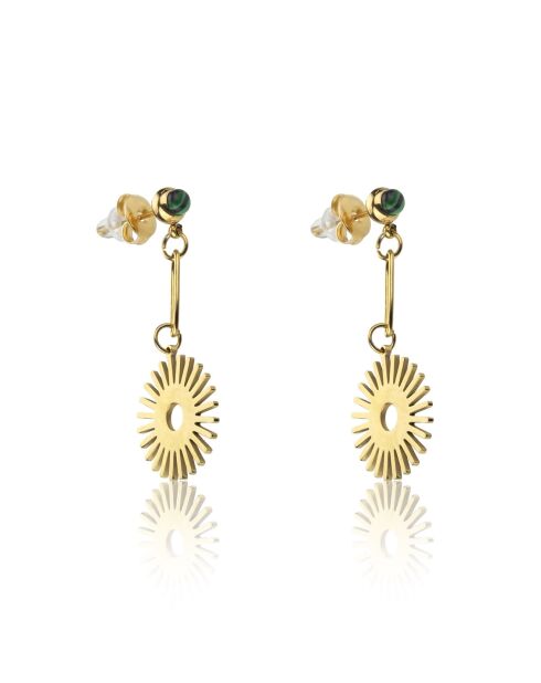 Boucles d'oreilles Bailey en acier plaqué or jaune et malachite synthétique doré/vert