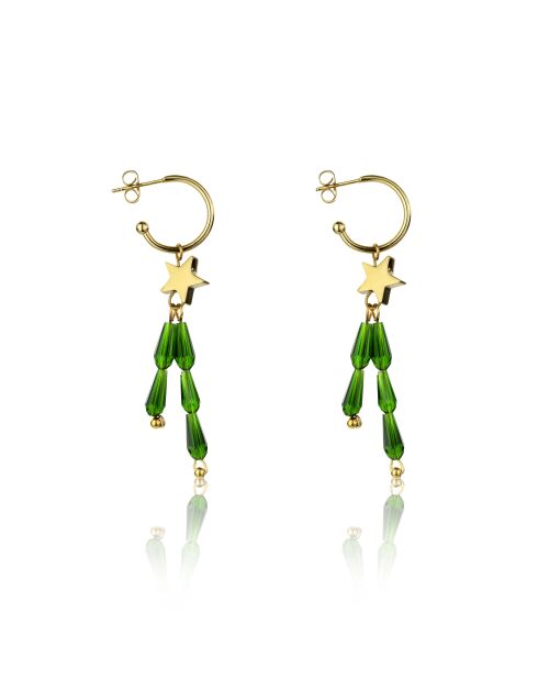 Boucles d'oreilles en Acier et cristaux Zoé doré/vert