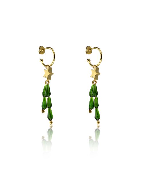 Boucles d'oreilles en Acier et cristaux Zoé doré/vert