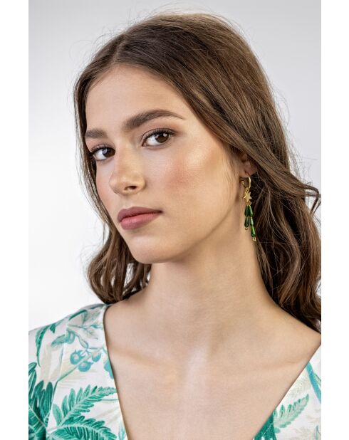 Boucles d'oreilles en Acier et cristaux Zoé doré/vert