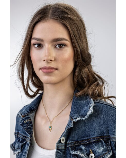 Collier en Acier, turquoise Xavière doré/bleu clair