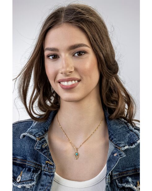 Collier en Acier, turquoise Xavière doré/bleu clair