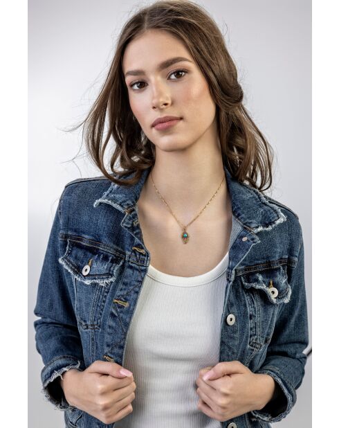 Collier en Acier, turquoise Xavière doré/bleu clair